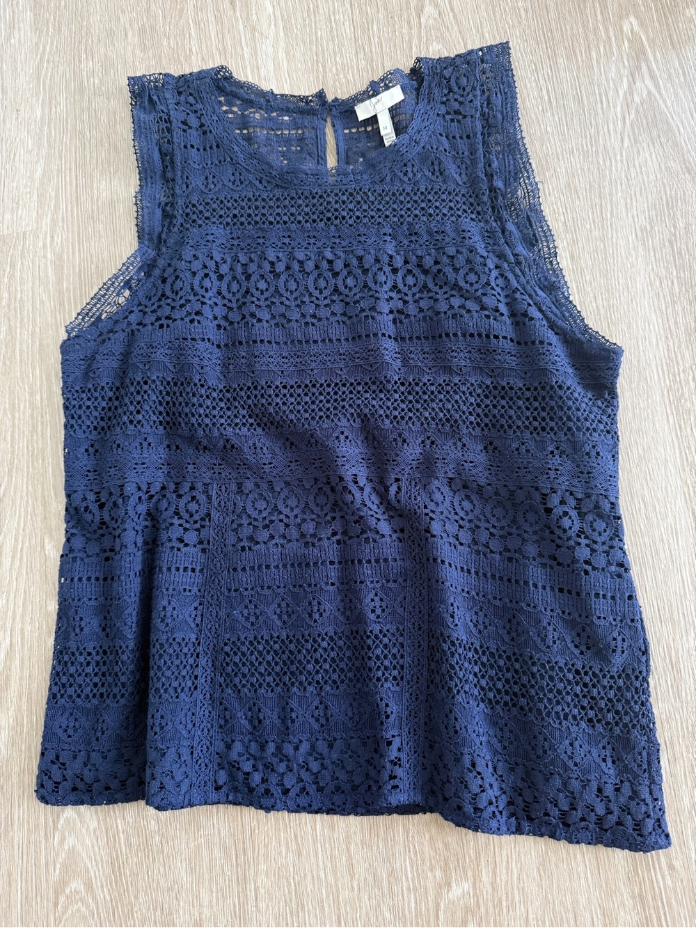 Joie Navy Lace Sleeveless Blouse Top Medium Crochet Lace Keyhole Back